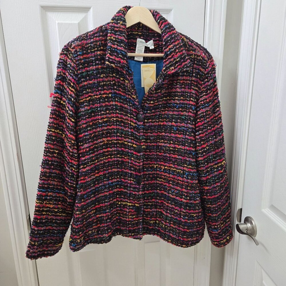 Coldwater Creek Boucle Jacket Womens XL Colorful Red Black Button up Office